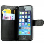 Wholesale iPhone 5 5S Crystal Flip Leather Wallet Case with Stand Strap (Four Flower Black)